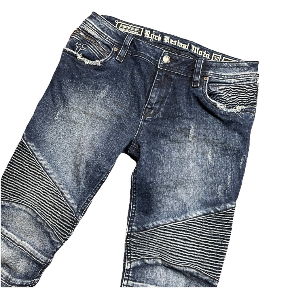 Rock Revival Moto Nelrose Jeans Women 30 Blue Skinny Rider Denim $195